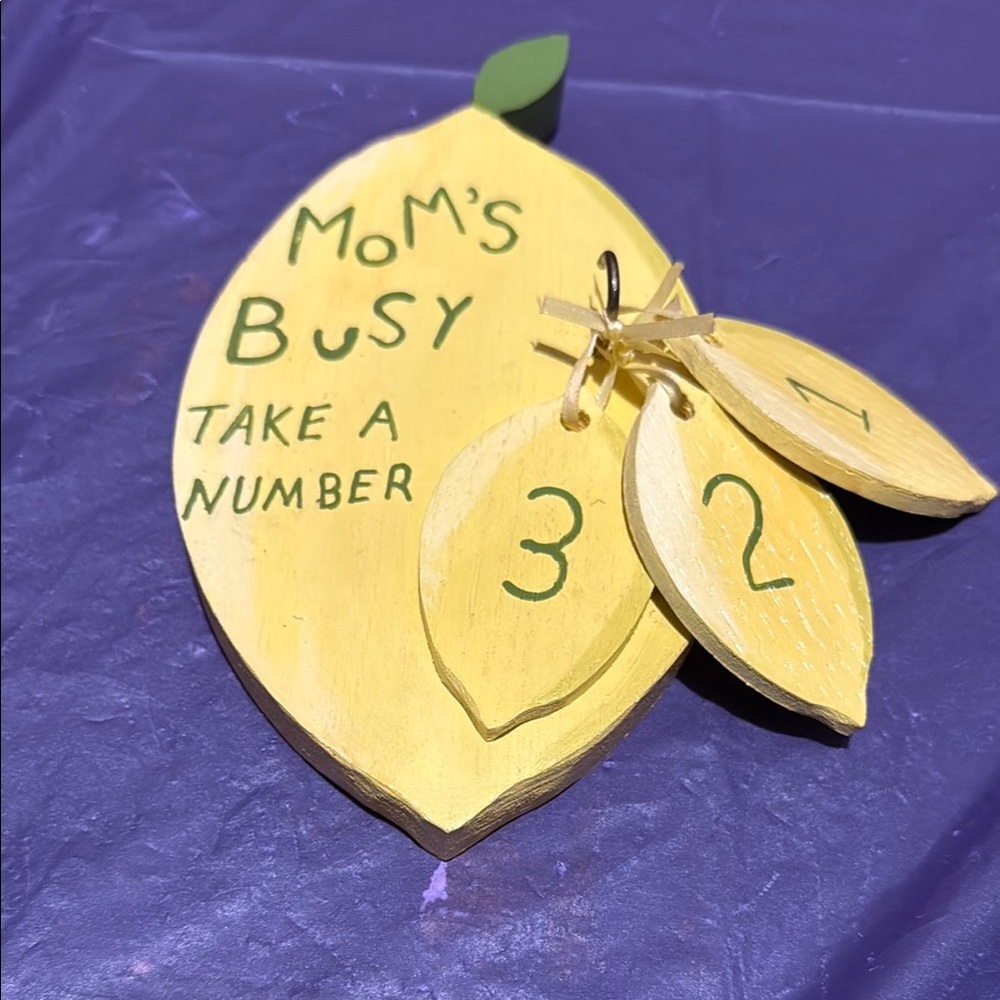 Handmade ‘Mom’s Busy’ Yellow Lemon-Shaped Wall Decor